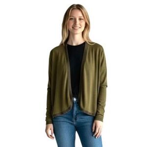 SOFT SURROUNDINGS Cardigan Sweater Shrug 3X Olive Green Merino Wool Beaded Trim